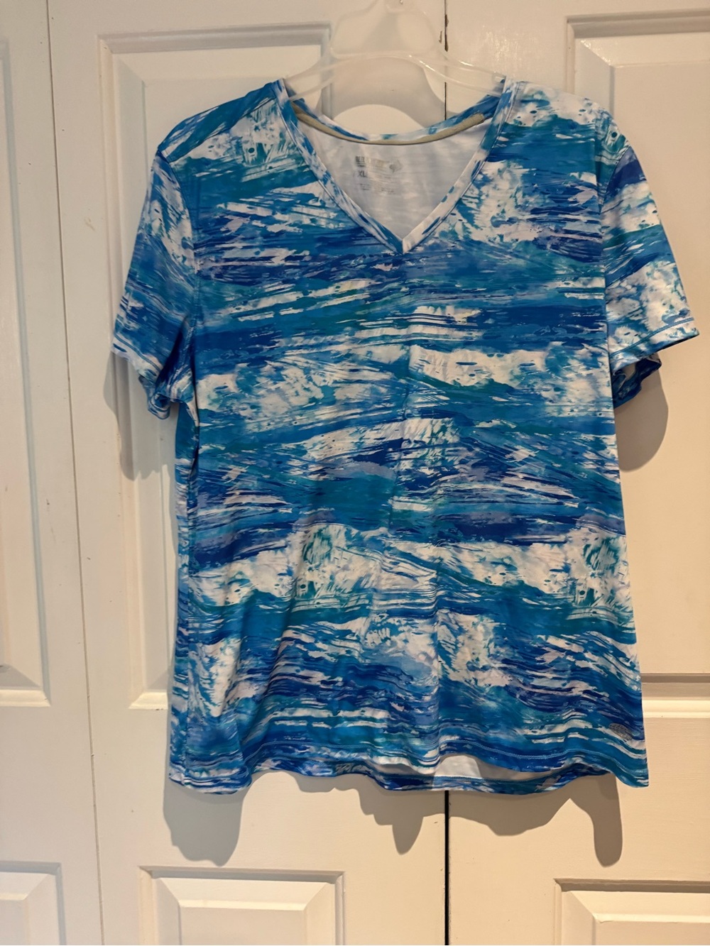 Reel Legends Blue and White Brushstroke V-Neck Tee